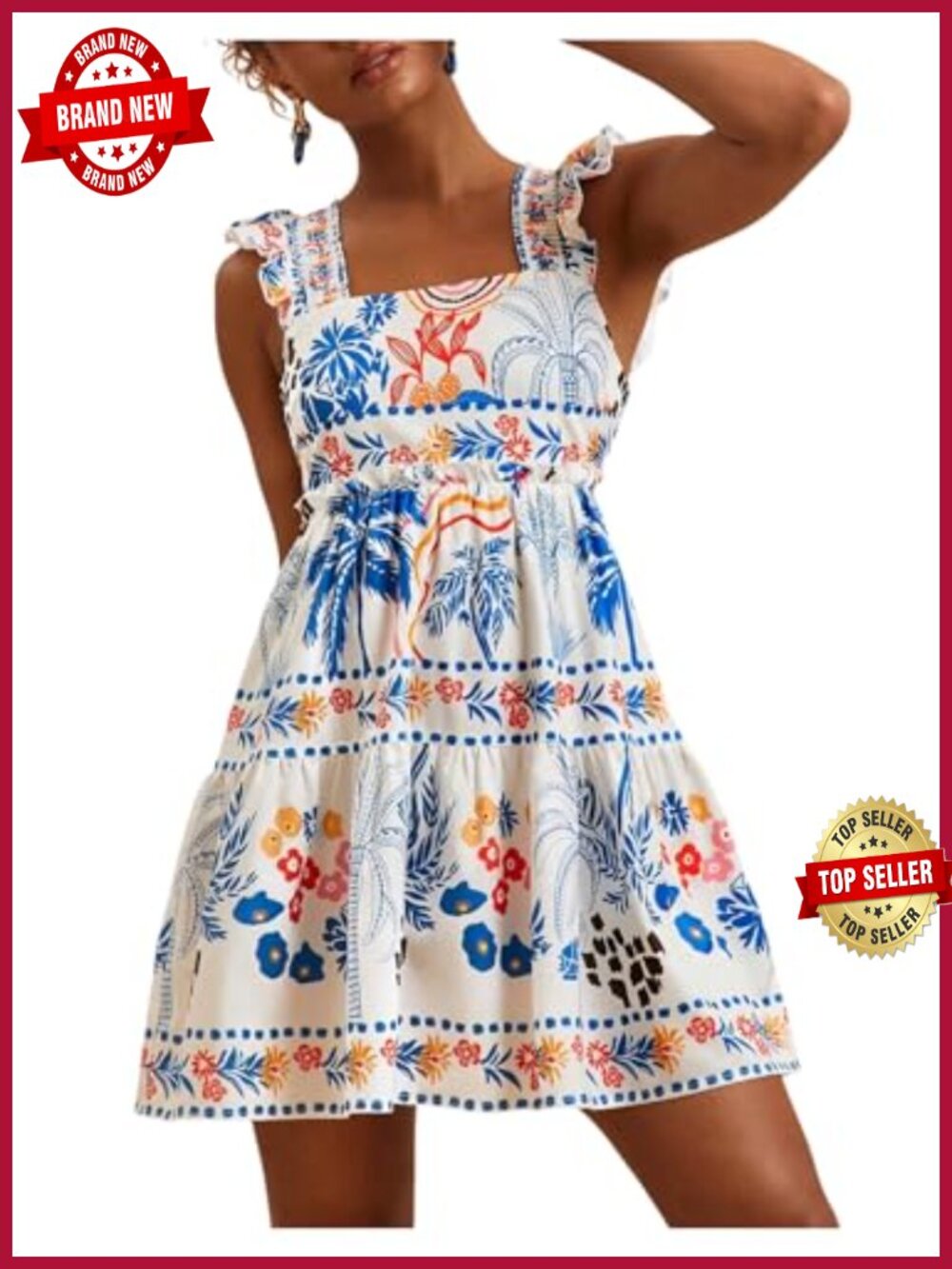 RoseSeek Women's Floral Tropical Graphic Short Dress Boho Summer Mini Sundress